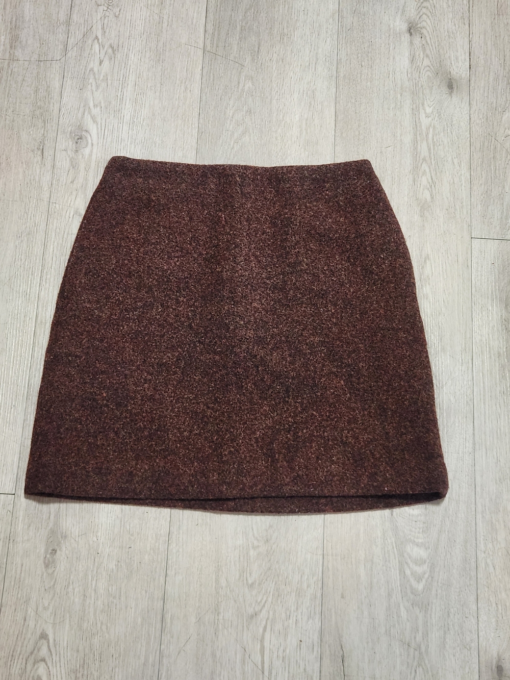 ​Uniqlo Wool Blend Tweed A-Line Mini Skirt Brown Burgundy Sz 61cm Small